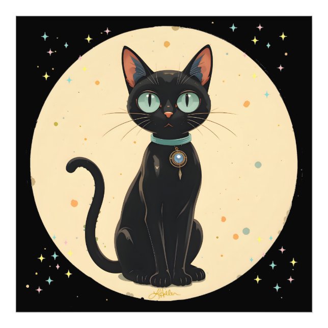 Foto Gato Preto Futurista Atômico Lua (Frente)