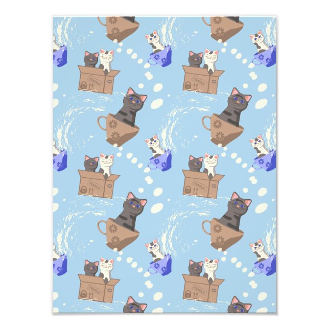 Foto Gatos na caixa e leite cai em azul (Frente)