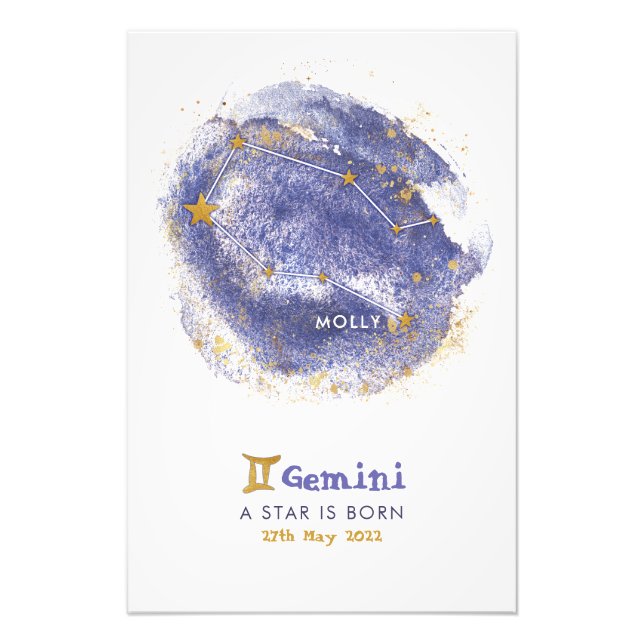Foto Gemini Nome do bebê Zodiac Starry Nursery Poster (Frente)