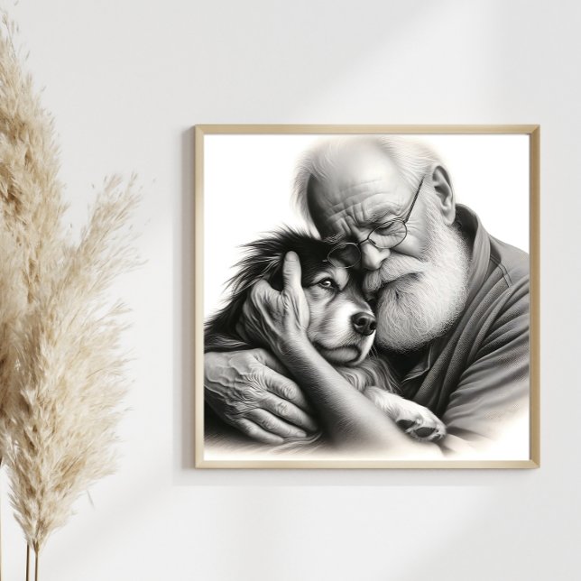 Foto Gentil Abraçar Homem Idoso com Collie Fronteiriço (Criador carregado)