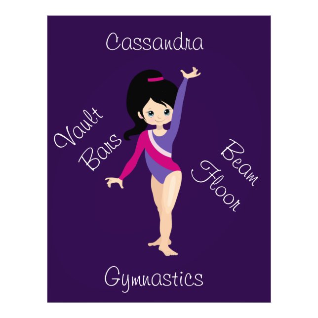 Foto Ginástica Cabelo Preto, Olhos Azuis, Maiô Roxo (Frente)