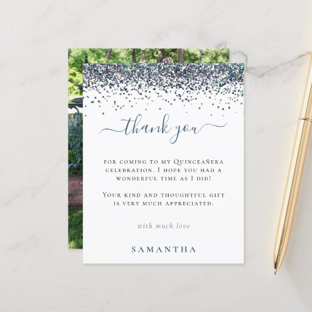 Foto Glitter Azul De Orçamento Quinceanera Obrigad (Frente/Verso In Situ)