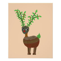 Gond Reindeer Indian Folk Art Digital Red