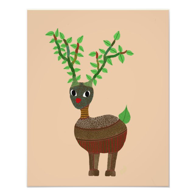 Foto Gond Reindeer Indian Folk Art Digital Red (Frente)