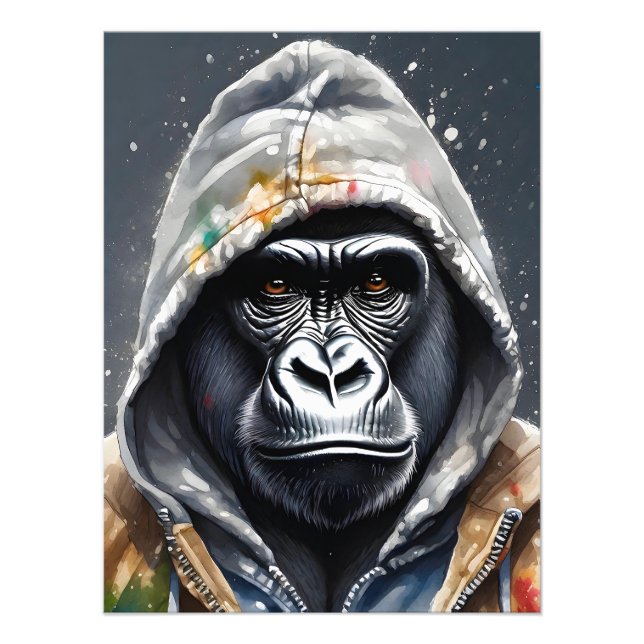Foto Gorilla Splatter Art Watercolor Retrato (Frente)