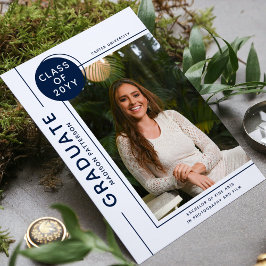 Foto Graduação Moderno Script Azul Branco