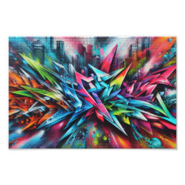 Foto Graffiti auf Ziegelwand mit Skyline Streetart