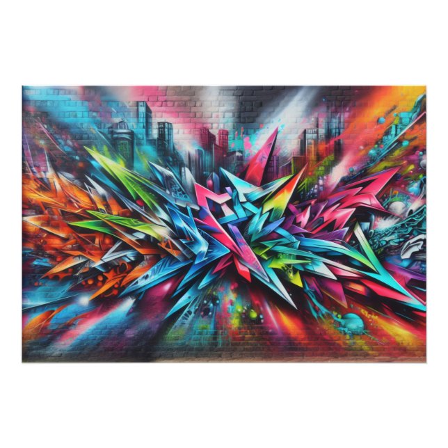 Foto Graffiti Streetart auf Ziegelwand mit Skyline  (Frente)