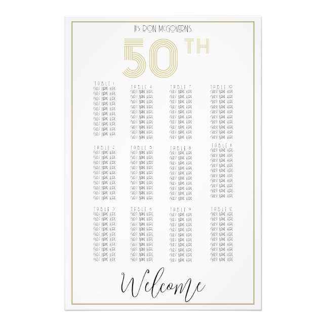 Foto Gráfico de 50. Aniversário, branco e Dourado, Impr (Frente)