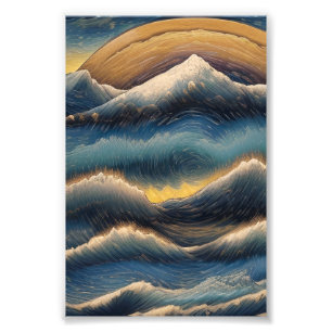 Foto Grandes ondas de kanagawa pintura vintage, onda