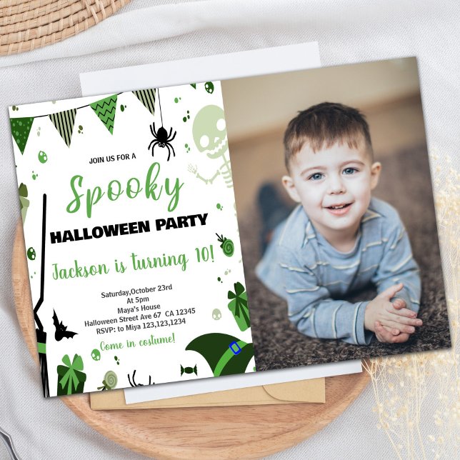 Foto: Green Ballon Halloween - Convites de Anivers (Photo Green Ballon Halloween Birthday Invitations)