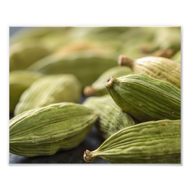 Foto Green Cardamom Pods Macro Zoom Aromatic Spice Text (Frente)