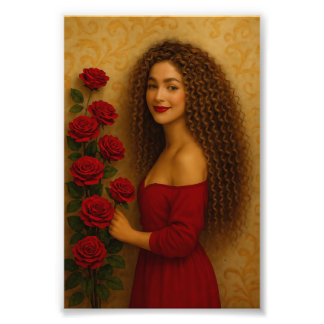 Foto "Grua elegante me fustan të kuq me trëndafila - Po