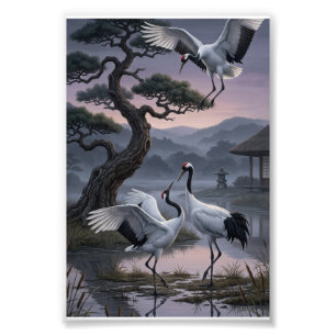 Foto Gruas Sob Pinheiros Estética Oriental Fleece
