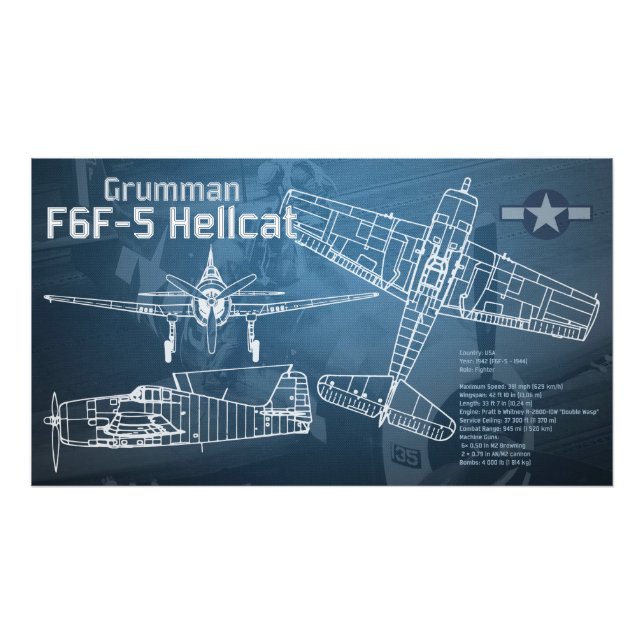 Foto Grumman F6F Hellcat Blueprint (Frente)