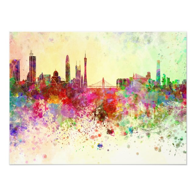 Foto Guangzhou skyline in watercolor background (Frente)