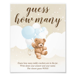 Foto Guess How Many Dusty Blue Teddy Bear Shower Sign