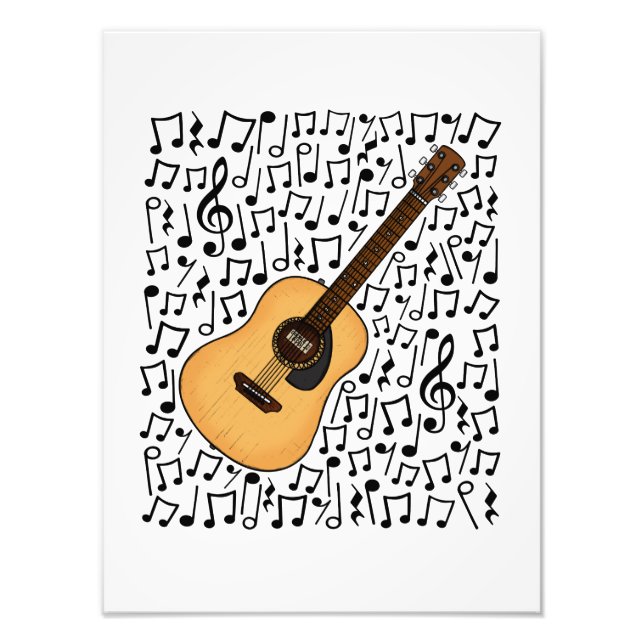 Foto Guitarra Acústica Notas Musicais Guitarrista (Frente)