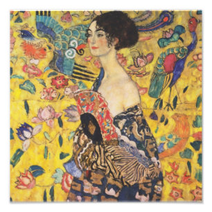 Foto Gustav Klimt Lady Com Pintura Fan Art Nouveau