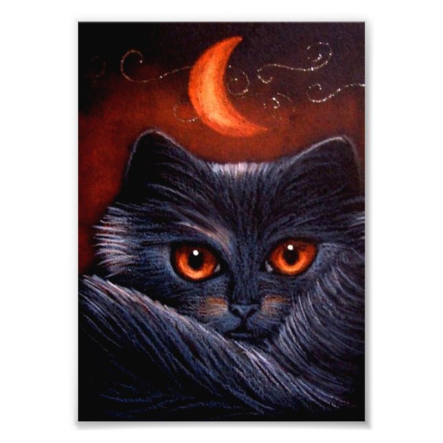 FOTO HALLOWEY FANTASY BLACK CAT & ORANGE MOON IMPRESSÃO (Frente)