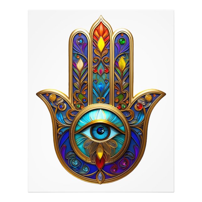 Foto Hamsa Colorido Dourado Terceiro Olho Turquesa Safi (Frente)