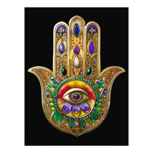 Foto Hamsa de Âmbar Rubi Olho Terceiro Pintado a Ouro