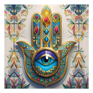 Foto Hamsa do Terceiro Olho Azul-Verde com Filigrana Co