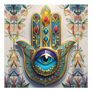 Foto Hamsa do Terceiro Olho Azul-Verde com Filigrana Co