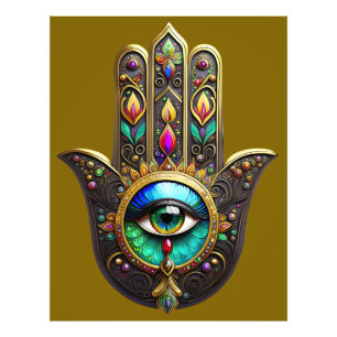Foto Hamsa Dourado Marrom Colorido Arco-Íris Terceiro O