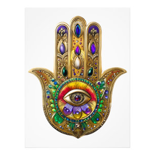 Foto Hamsa Dourado Pintado Olho Terceiro Rubi Ametista