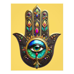 Foto Hamsa Marrom Colorido Ouro Arco-íris Terceiro Olho