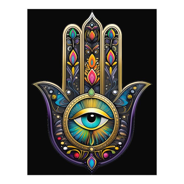 Foto Hamsa Preto Colorido com Terceiro Olho Turquesa (Frente)