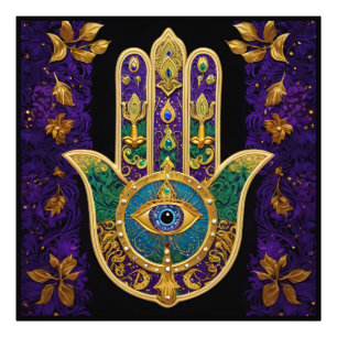 Foto Hamsa Terceiro Olho Dourado Ornamentado