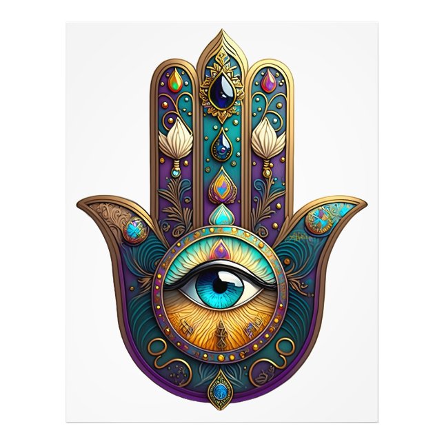 Foto Hamsa Violeta Dourado Turquesa c/ Terceiro Olho Tu (Frente)