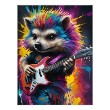 Hedgehog toca guitarra, grafite de rock