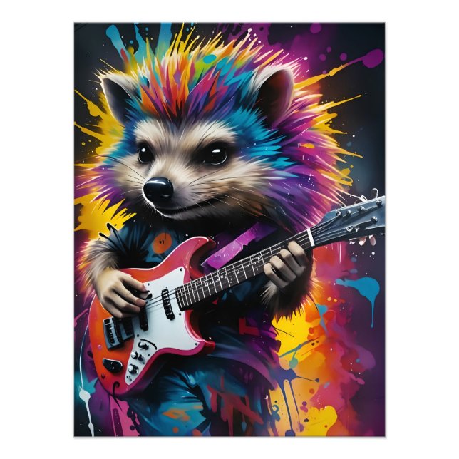 Foto Hedgehog toca guitarra, grafite de rock (Frente)