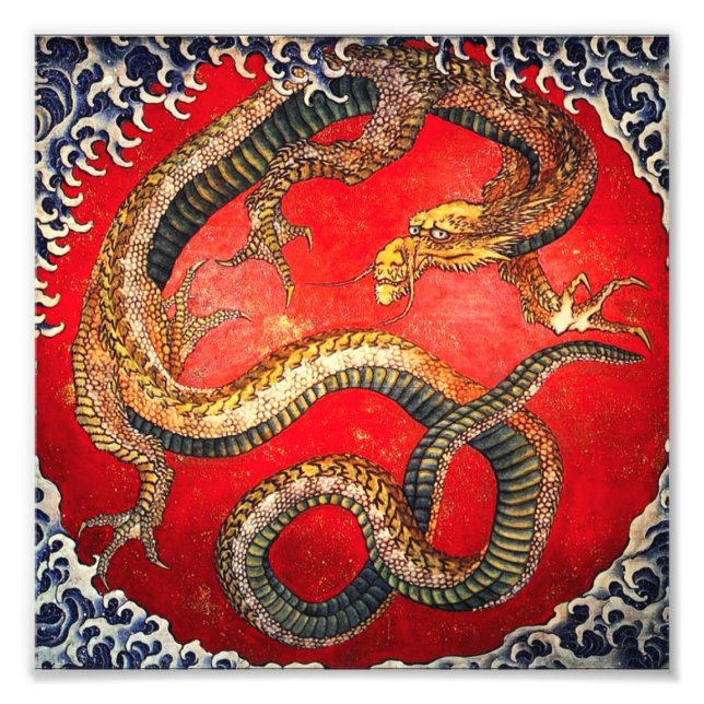 Foto Hokusai Dourado Japonês Dragon Impressão (Frente)