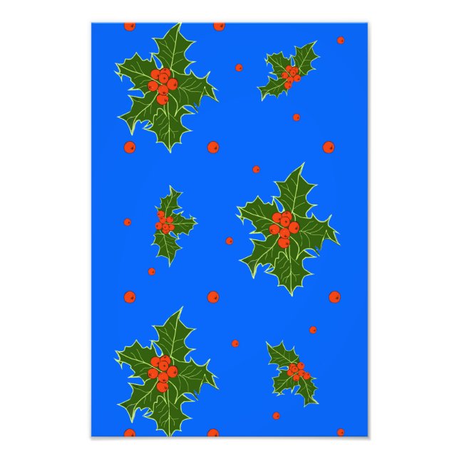 Foto Holly (Ilex) Motif de Natal em Fundo Azul (Frente)