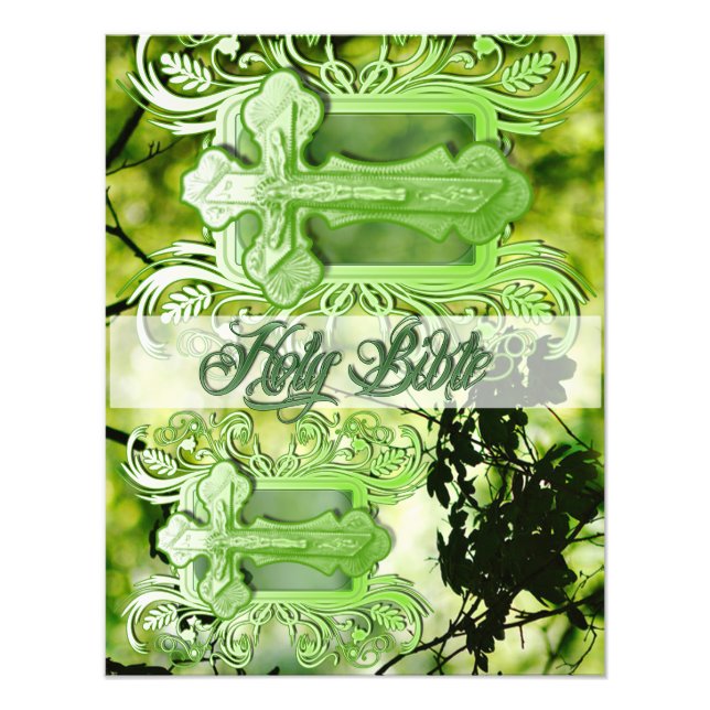 Foto Holy Bible Photo Enlargement – Ornate Green Cross (Frente)