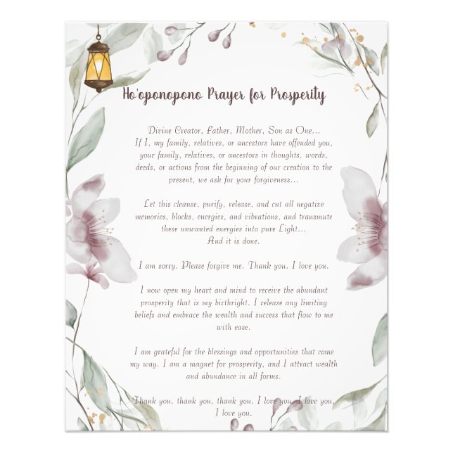 Foto Ho'oponopono Prayer para a Prosperidade (Frente)