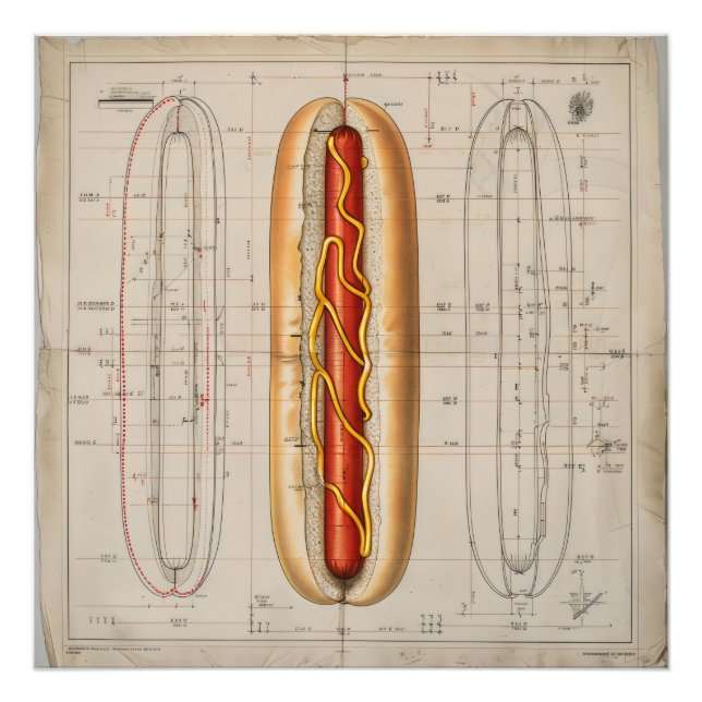 Foto Hot Dog Vintage Blueprint (Frente)