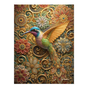 Foto Hummingbird Floral Mosaic Art - Vibrant Nature Pos