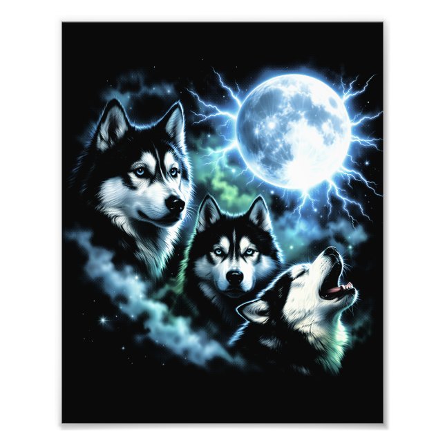 Foto Husky Siberiano Uivando para a Lua – Cachorro no C (Frente)