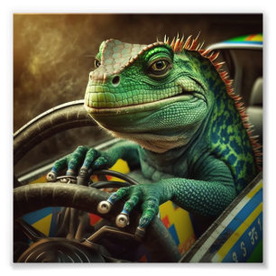 Foto Iguana dirigindo carro de corrida