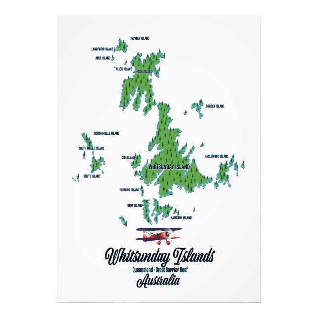 Foto Ilhas Whitsunday Austrália mapa pôster (Frente)