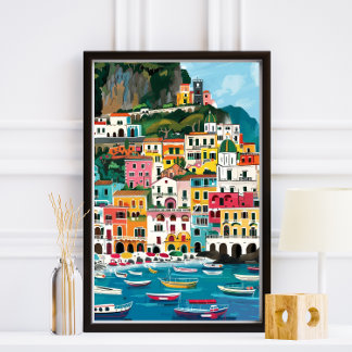 Foto Ilustração Colorida de Praia Costeira Amalfi