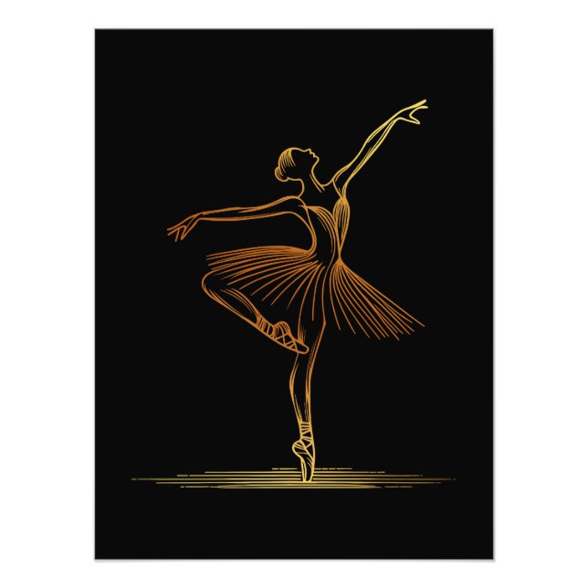 Foto Ilustração da Elegante Ouro Line Art Ballerina (Frente)