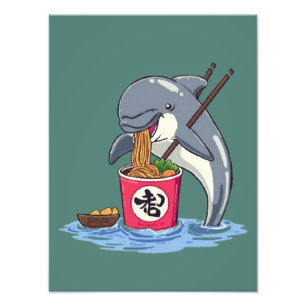 Foto Ilustração de Golfinho Comendo Ramen