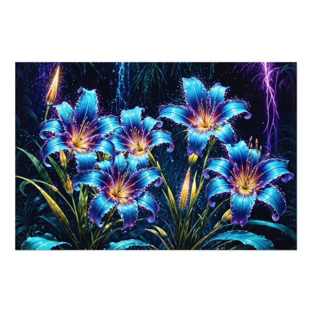 Foto Ilustração do jardim noturno de flores bioluminesc (Frente)