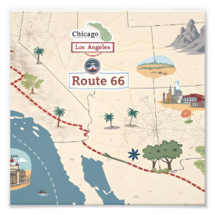 Foto Ilustração do Mapa de Viagem Antigo da Rota 66